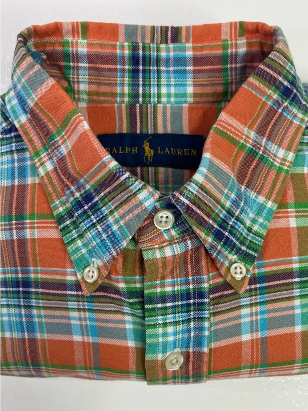 Polo Ralph Lauren Classic Fit Orange Multi Plaid Cotton Short Sleeve Shirt M